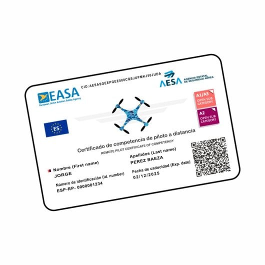 Servivant Tarjeta PVC EASA Personalizable Impresión 1 Cara Número Operador + Certificado Dron