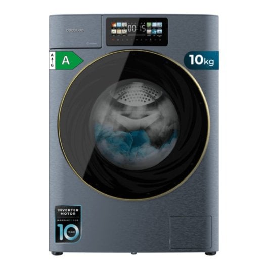 Lave-linge à chargement frontal Cecotec Bolero DressCode 10950, bleu glacier, 10 kg, 1400 tr/min, 13 programmes A, bleu/acier inoxydable