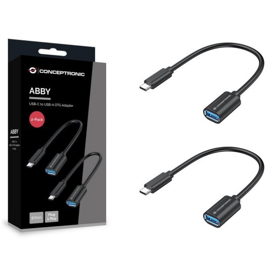 Conceptronic ABBY11B Adaptador USB-C a USB-A 3.2 Gen 1 OTG 20cm Negro Pack 2 Unidades