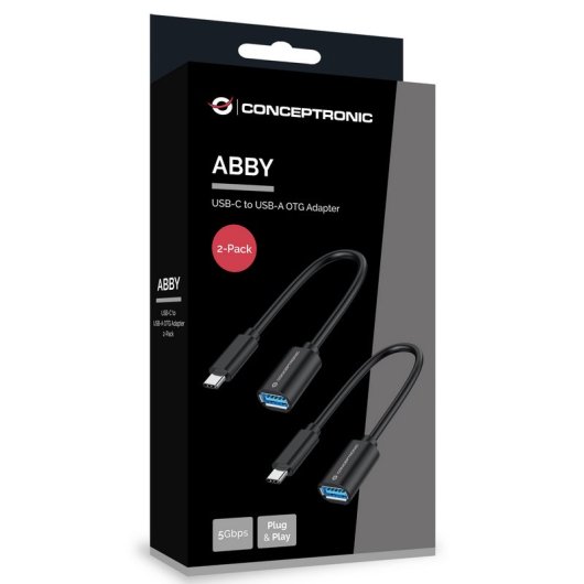 Conceptronic ABBY11B Adaptador USB-C a USB-A 3.2 Gen 1 OTG 20cm Negro Pack 2 Unidades