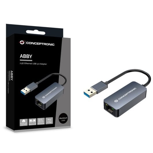 Conceptronic Adaptador de Red USB 3.2 Gen 1 a RJ-45 2.5GbE Wake-on-LAN Gris