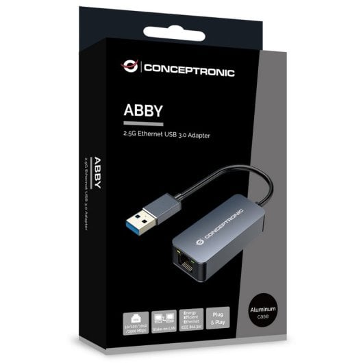 Conceptronic Adaptador de Red USB 3.2 Gen 1 a RJ-45 2.5GbE Wake-on-LAN Gris