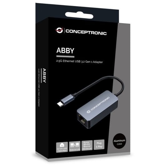 Conceptronic ABBY12GC Adaptador de Red USB-C a RJ-45 2.5GbE Wake-on-LAN Gris