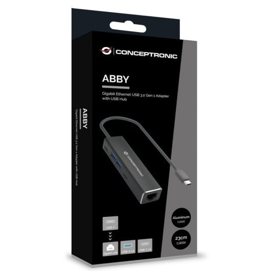 Conceptronic Adaptador de Red USB-C a Gigabit con Hub USB de 2x Puertos USB-A + 2x Puertos USB-C Gris
