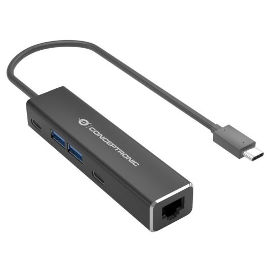 Conceptronic Adaptador de Red USB-C a 2.5GbE con Hub USB de 2x Puertos USB-A + 2x Puertos USB-C Gris