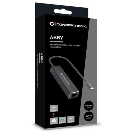 Conceptronic Adaptador de Red USB-C a 2.5GbE con Hub USB de 2x Puertos USB-A + 2x Puertos USB-C Gris