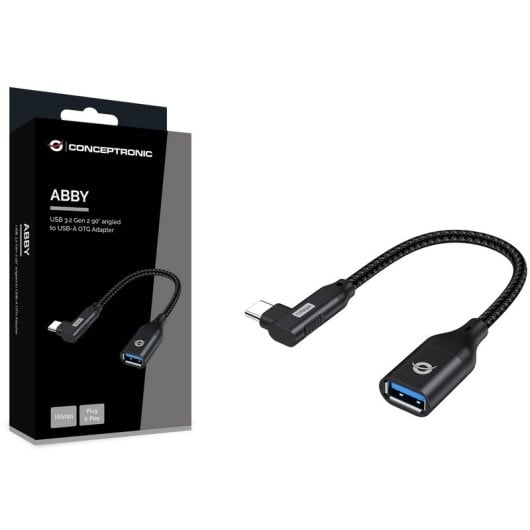 Conceptronic ABBY19B Ataptador OTG USB-C en Ángulo de 90º a USB 3.2 Gen 2 10Gbps Negro