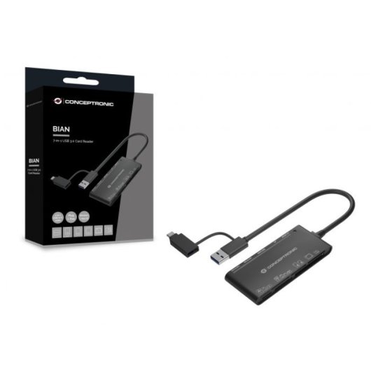 Conceptronic BIAN03B 7 En 1 Lector De Tarjetas USB 3.0/USB-C Para SD x 2, TF/MicroSD, MMC, MS, M2, CF, xD
