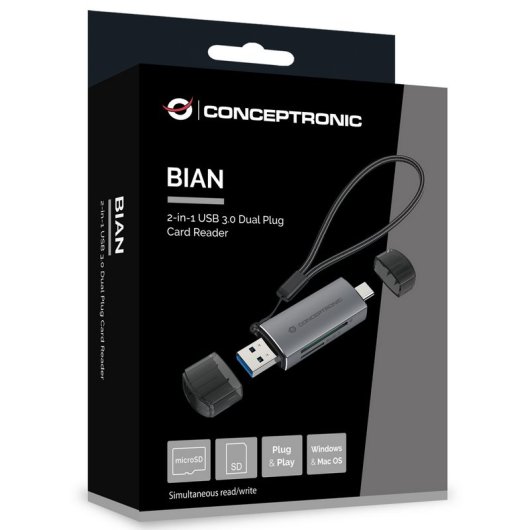 Lettore di schede SD/MicroSD doppio USB-A/USB-C 3.0 Conceptronic BIAN05G USH-I