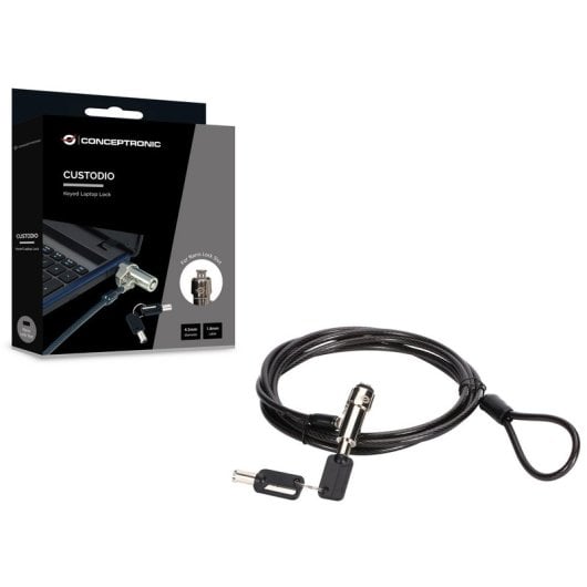 Serrure à clé noire pour ordinateur portable Conceptronic Nano Lock Slot 1,8 m