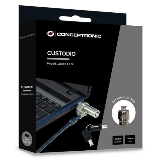 Serrure à clé noire pour ordinateur portable Conceptronic Nano Lock Slot 1,8 m