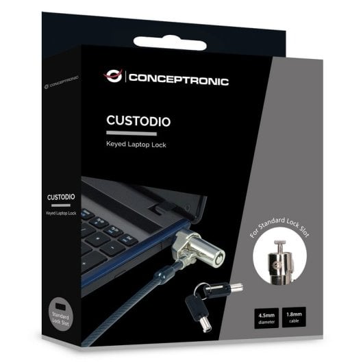 Conceptronic Candado con Llave para Portátil Ranura de Seguridad Estándar 1.8m Negro