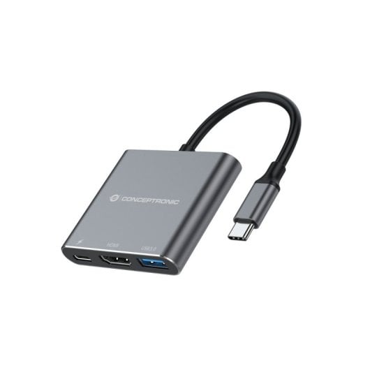 Conceptronic DONN18G HUB 3 En 1 USB-C Para HDMI, USB 3.0, 100W USB PD Gris