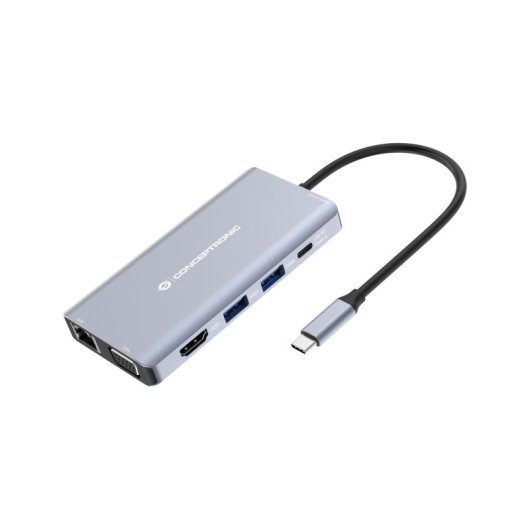 Docking Conceptronic 10 in 1 USB-C per 100 W USB-PD/GbE/HDMI/SD/VGA/TF/MicroSD/USB-Ax2/Audio/USB-C Grigio