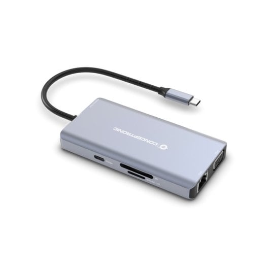 Docking Conceptronic 10 in 1 USB-C per 100 W USB-PD/GbE/HDMI/SD/VGA/TF/MicroSD/USB-Ax2/Audio/USB-C Grigio