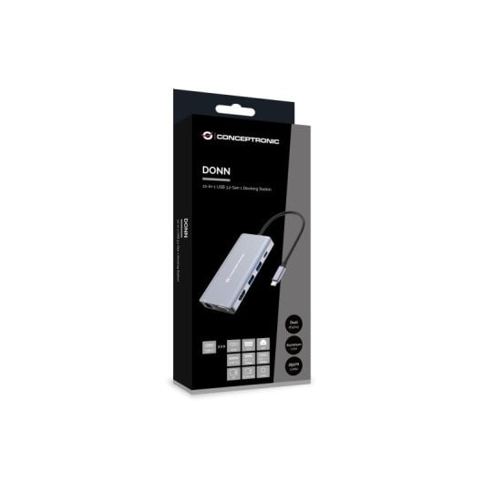 Docking Conceptronic 10 in 1 USB-C per 100 W USB-PD/GbE/HDMI/SD/VGA/TF/MicroSD/USB-Ax2/Audio/USB-C Grigio