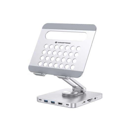 Conceptronic Soporte Docking 8 En 1 USB-C/100W USB PD/HDMI/SD/TF/MicroSD/Audio Base Giratoria 360° Inox