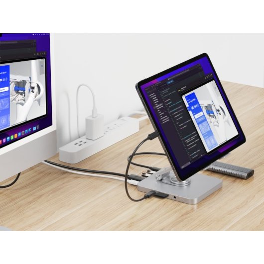 Conceptronic Soporte Docking 8 En 1 USB-C/100W USB PD/HDMI/SD/TF/MicroSD/Audio Base Giratoria 360° Inox