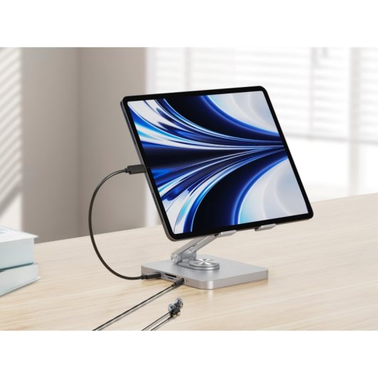Conceptronic Soporte Docking 8 En 1 USB-C/100W USB PD/HDMI/SD/TF/MicroSD/Audio Base Giratoria 360° Inox