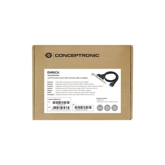 Conceptronic EMRICK11B Adaptador 19 Pin Hembra a Dual USB-A Hembra USB 3.0 Negro