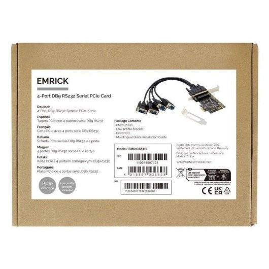 Scheda PCIe Conceptronic EMRICK12B 4 Porte Seriali RS232 DB9 256B FIFO