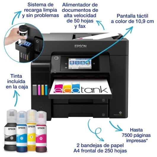 Epson EcoTank ET-5855 Impresora Multifunción Color WiFi A4 Depósitos de Tinta Dúplex Fax