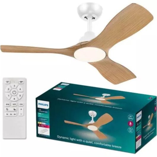 Philips Ventilador de Techo Con Luz LED Mando a Distancia 106cm 220V IP20 Blanco/Madera