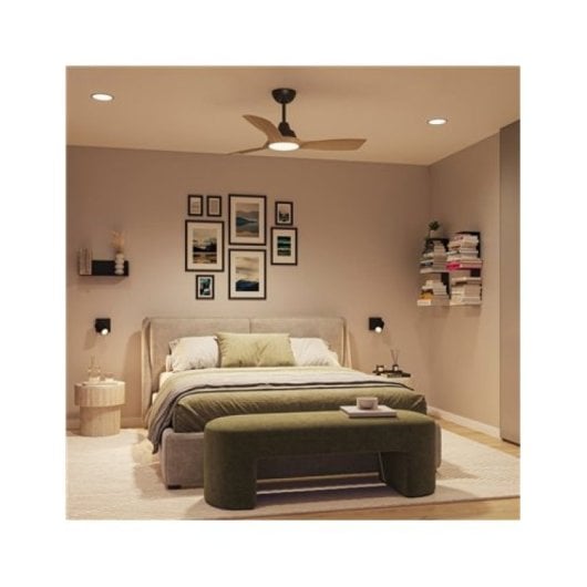 Ventilatore da soffitto dimmerabile Philips OLAS LED 42″ con telecomando, nero/legno, silenzioso