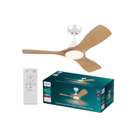 Ventilateur de plafond LED Philips 132 cm Blanc/Bois 2650 lm Télécommande