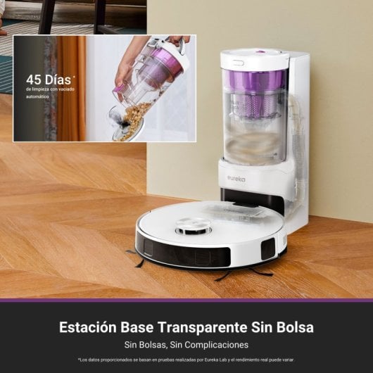 Eureka E20 Plus Robot Aspirador Con Autovaciado Evita Obstáculos Para Alfombras Y Mascotas Blanco