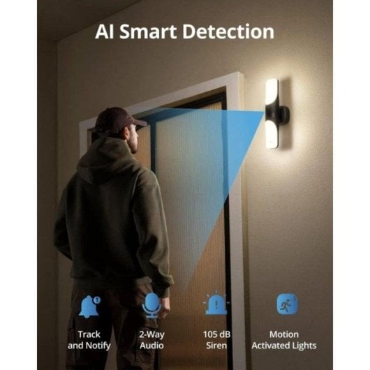 Câmera de vigilância Eufy Wired Wall Light CAM S100 2K Visão Noturna Externa IA Áudio Bidirecional Alarme Controle por Voz