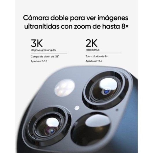 Câmara IP Eufy SoloCam S340 3K Visão Noturna Interior e Exterior IA Zoom Óptico 8x Áudio Bidirecional Painel Solar