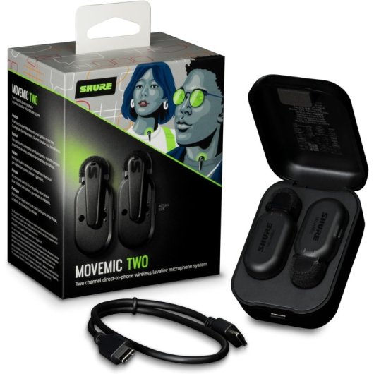 Shure MoveMic Two Micrófonos Inalámbricos Duales para Móvil y Cámara Negro