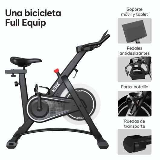 Ksix Kb01 Bicicleta Estática Indoor con Soporte Ajustable Compatible con Kinomap y Zwift, Negra