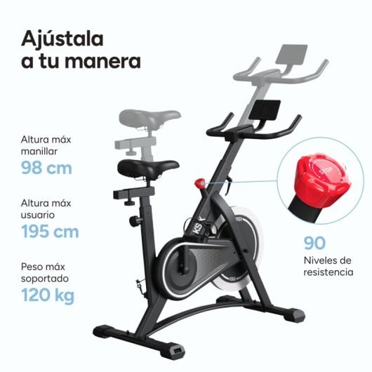 Ksix Kb01 Bicicleta Estática Indoor con Soporte Ajustable Compatible con Kinomap y Zwift, Negra