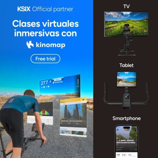 Ksix Kb01 Bicicleta Estática Indoor con Soporte Ajustable Compatible con Kinomap y Zwift, Negra