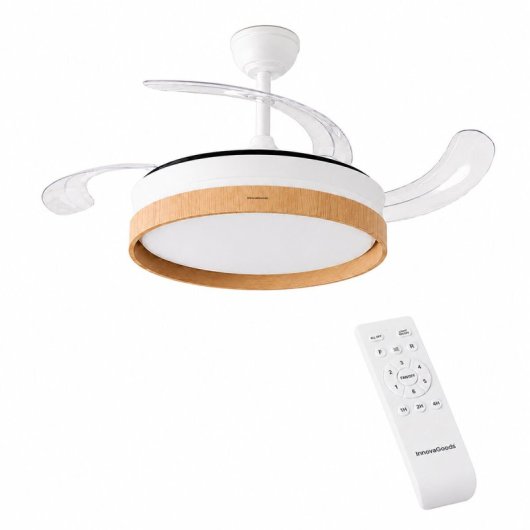 InnovaGoods Woteez Ventilador de Techo con Luz LED y 4 Aspas Retráctiles 72W Blanco