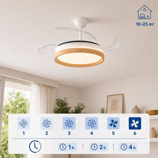 InnovaGoods Woteez Ventilador de Techo con Luz LED y 4 Aspas Retráctiles 72W Blanco