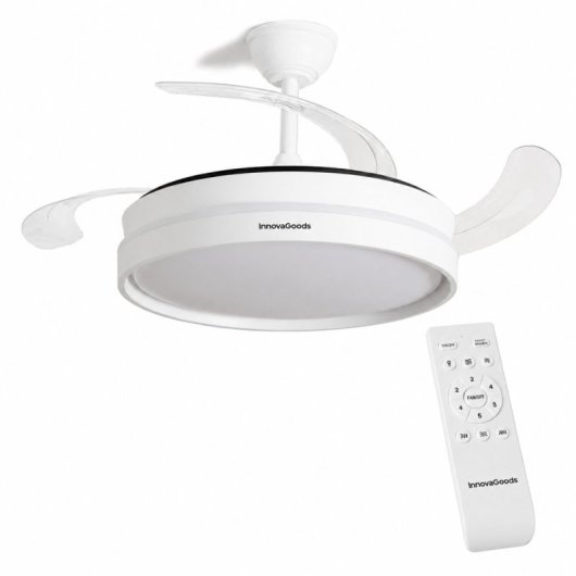 InnovaGoods Keteez Ventilador de Techo con Luz LED y 4 Aspas Retráctiles 72W Blanco