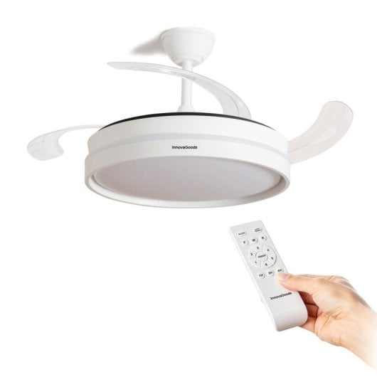 InnovaGoods Keteez Ventilador de Techo con Luz LED y 4 Aspas Retráctiles 72W Blanco