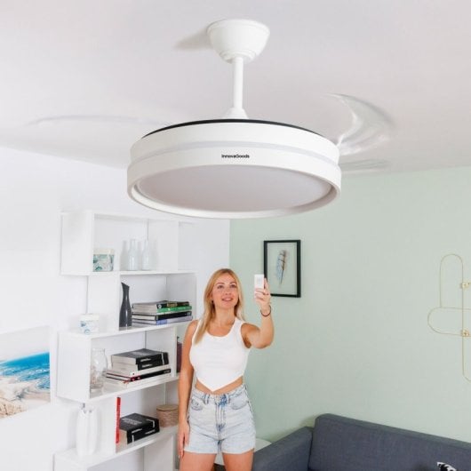 InnovaGoods Keteez Ventilador de Techo con Luz LED y 4 Aspas Retráctiles 72W Blanco
