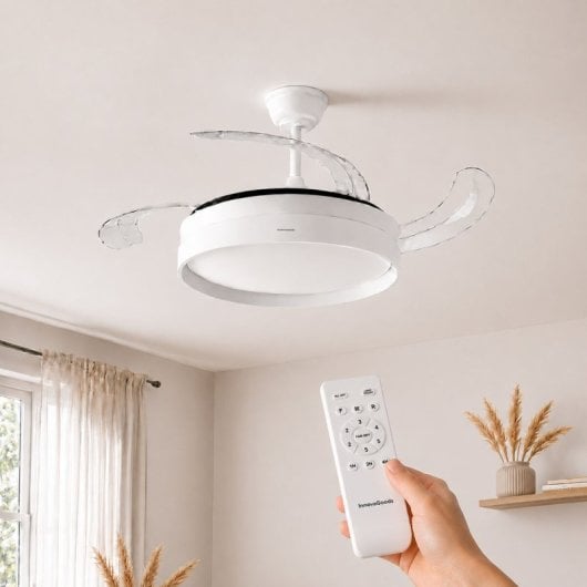 InnovaGoods Keteez Ventilador de Techo con Luz LED y 4 Aspas Retráctiles 72W Blanco