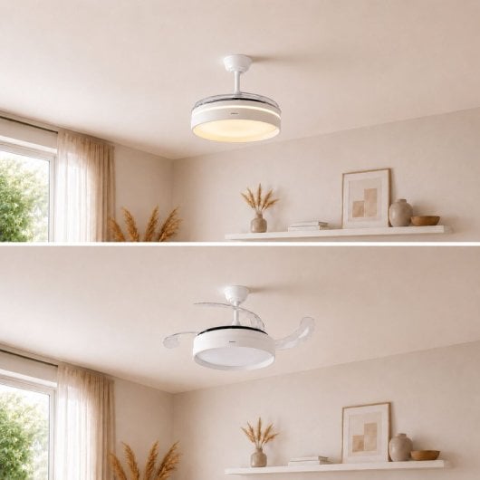 InnovaGoods Keteez Ventilador de Techo con Luz LED y 4 Aspas Retráctiles 72W Blanco