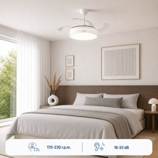 InnovaGoods Keteez Ventilador de Techo con Luz LED y 4 Aspas Retráctiles 72W Blanco