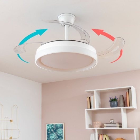 InnovaGoods Keteez Ventilador de Techo con Luz LED y 4 Aspas Retráctiles 72W Blanco