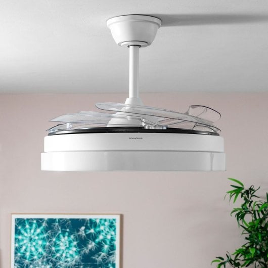 InnovaGoods Keteez Ventilador de Techo con Luz LED y 4 Aspas Retráctiles 72W Blanco