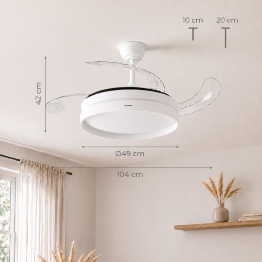 InnovaGoods Keteez Ventilador de Techo con Luz LED y 4 Aspas Retráctiles 72W Blanco