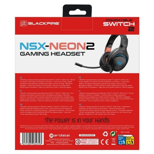 Blackfire NSX-NEON2 Auriculares Gaming Compatibles con Nintendo Switch 2/Nintendo Switch
