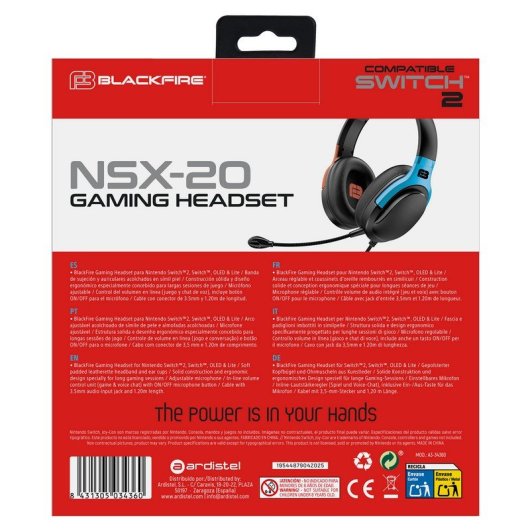 Cuffie da gioco Blackfire NSX-20 compatibili con Nintendo Switch 2/Nintendo Switch