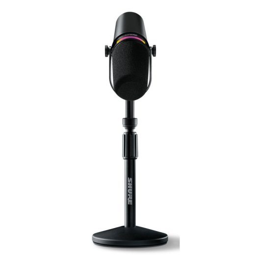 Microfono dinamico per podcast Shure MV7+ con supporto da tavolo XLR/USB (nero)